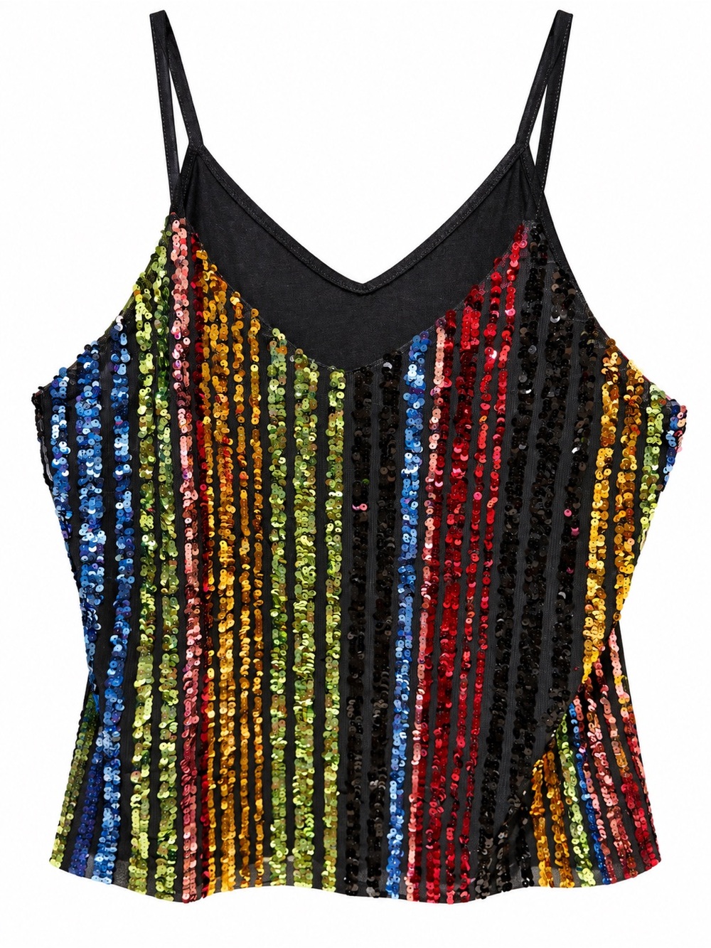 Sequin Rainbow Stripe Cami Top - Black